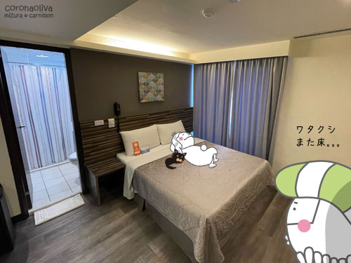 広々して清潔な部屋で小休止
