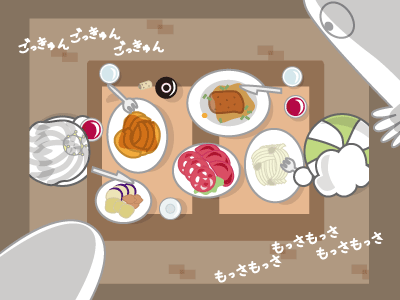 「お食事も雰囲気もよろしゅうございますねぇ」「ミヅーラさま、先ほどから羽に視線を感じますです」