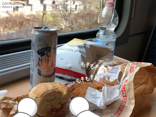 羽はお弁当と車窓を楽しんでいるもよう
